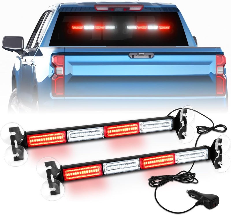 LRTER 2 in 1 Traffic Advisor Light Bar Strobe Flash Light Windshield LED Emergency Strobe Visor Safety Warning Hazard Flashing Lights for Firefighter Police Trucks, 2X 17.7 Red/White - Image 1